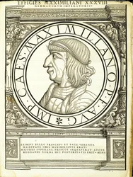 Maximilianus, ilustracja z Imperatorum romanorum omnium orientalium et occidentalium verissimae imagines ex antiquis numismatis, drzeworyt Rudolpha Wyssenbacha, wydrukowany przez Andreasa Gesnera, Zurych,